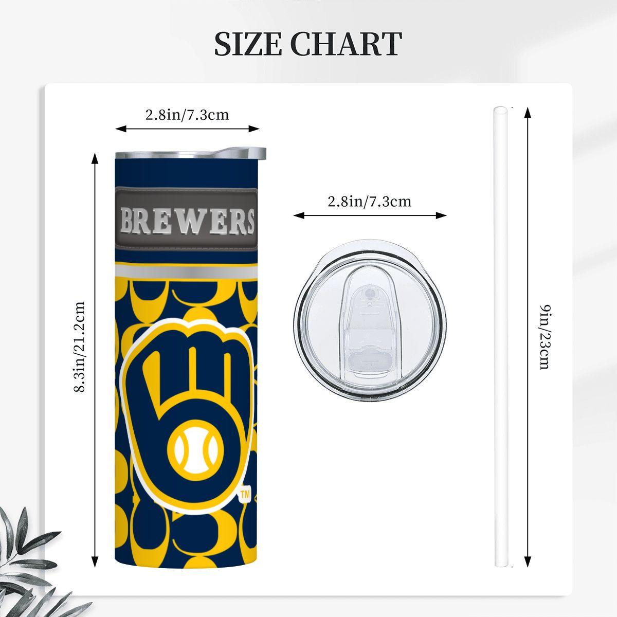 ColorFlow | Milwaukee Brewers Inspired Fashion 20oz Skinny Stainless Steel Tumbler With Straw Modern Game Day Drinkware
