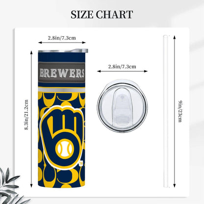 ColorFlow | Milwaukee Brewers Inspired Fashion 20oz Skinny Stainless Steel Tumbler With Straw Modern Game Day Drinkware