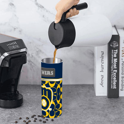 ColorFlow | Milwaukee Brewers Inspired Fashion 20oz Skinny Stainless Steel Tumbler With Straw Modern Game Day Drinkware