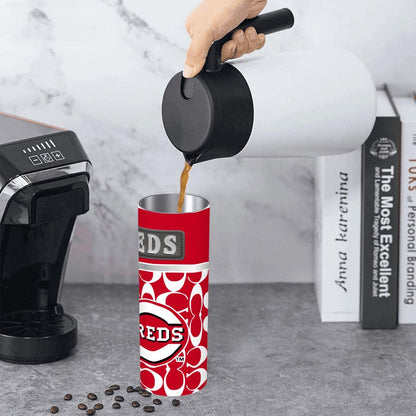 ColorFlow | Cincinnati Reds Inspired Fashion 20oz Skinny Stainless Steel Tumbler With Straw Classic Baseball Gift Cup