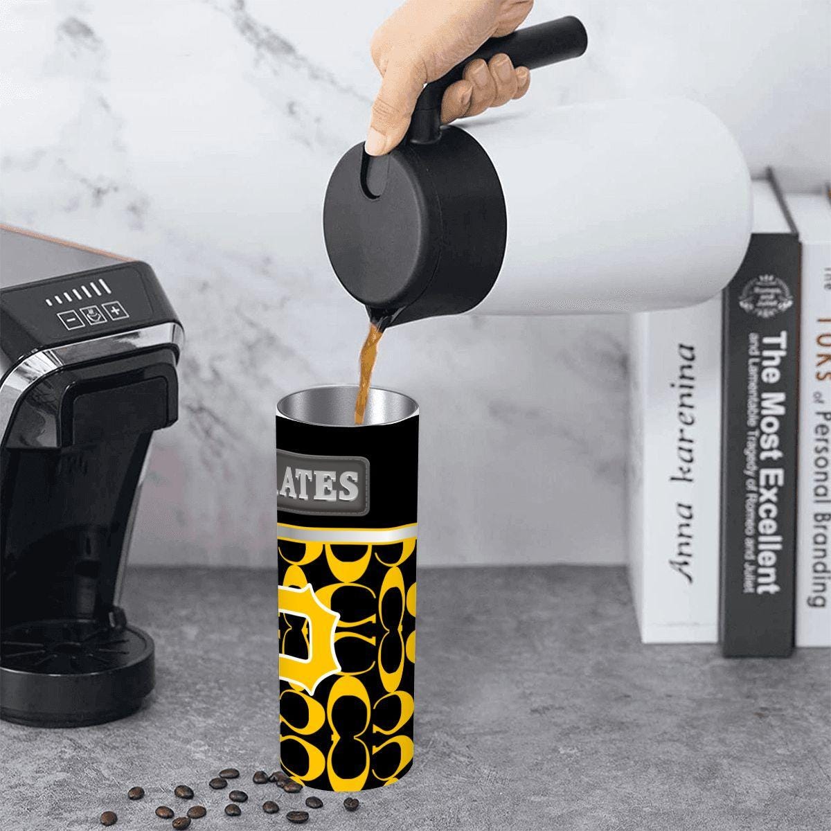 ColorFlow | Pittsburgh Pirates Inspired Fashion 20oz Skinny Stainless Steel Tumbler With Straw Striking Baseball Travel Mug