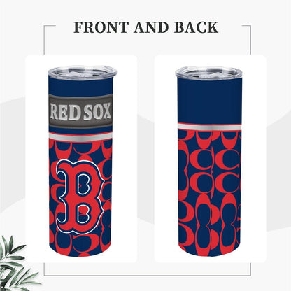 ColorFlow | Boston Red Sox Inspired Fashion 20oz Skinny Stainless Steel Tumbler With Straw Iconic MLB Fan Gift Cup