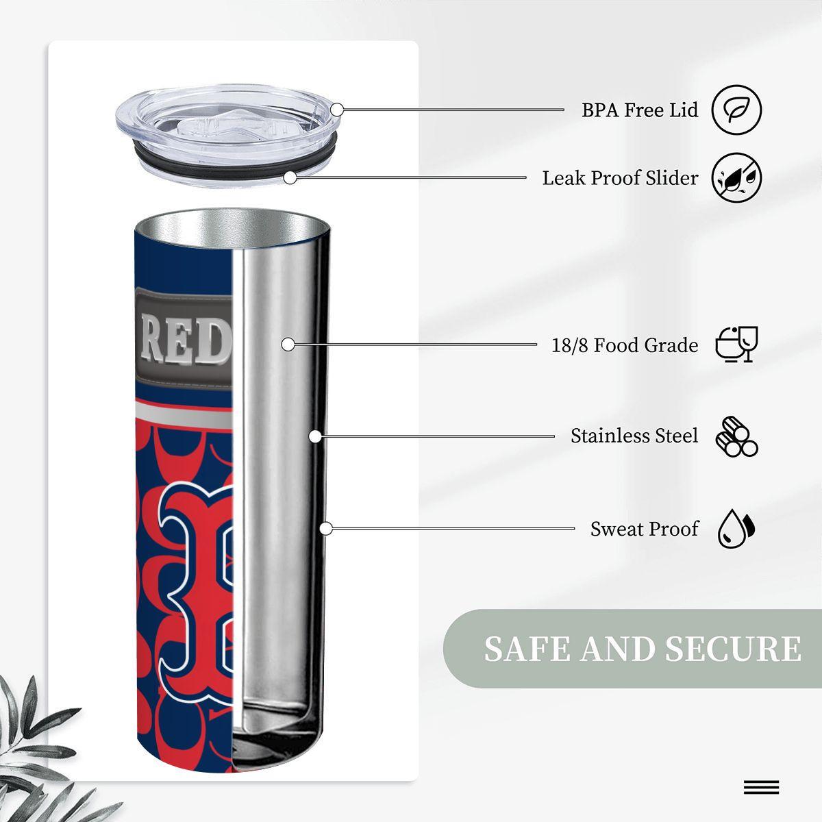 ColorFlow | Boston Red Sox Inspired Fashion 20oz Skinny Stainless Steel Tumbler With Straw Iconic MLB Fan Gift Cup