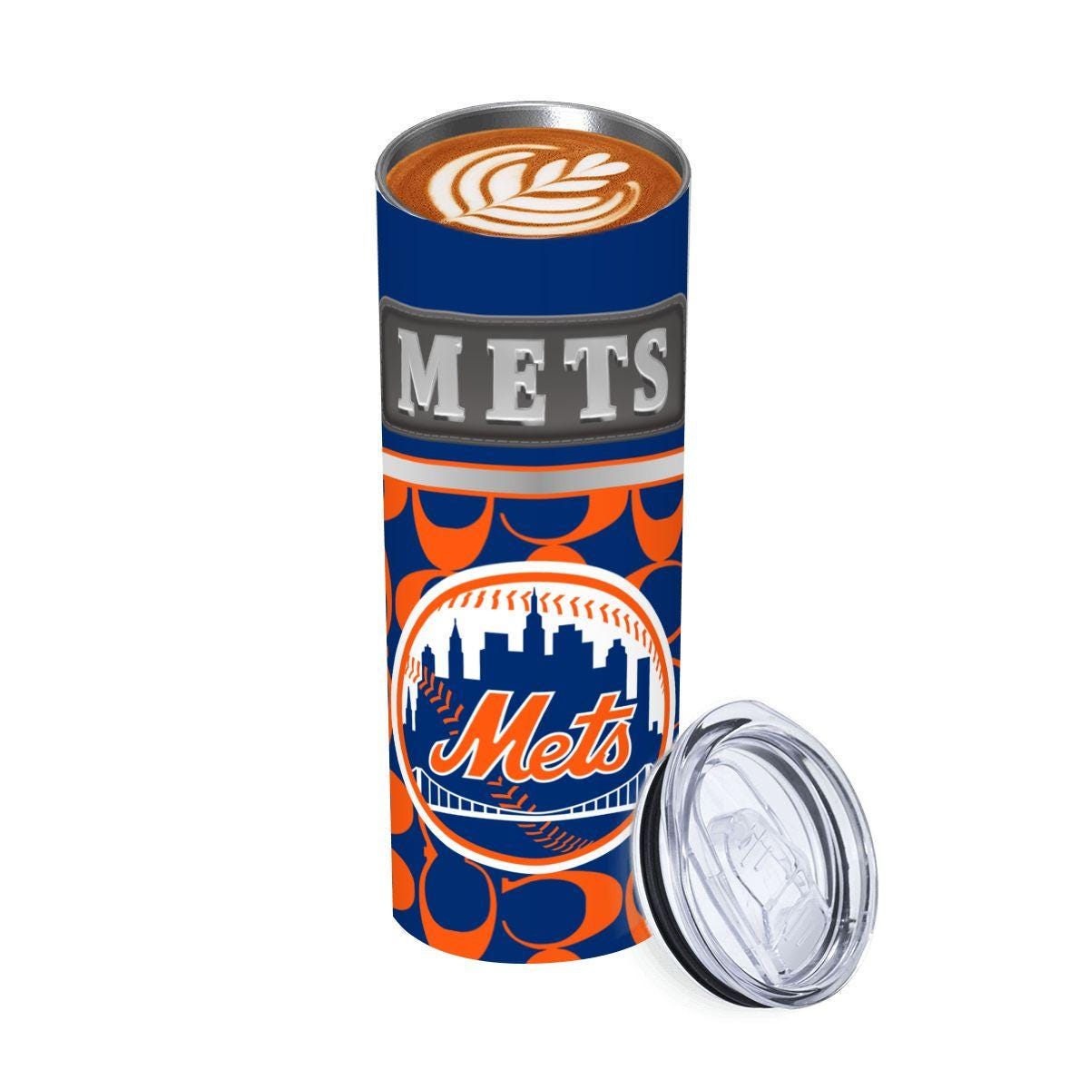 ColorFlow | New York Mets Inspired Fashion 20oz Skinny Stainless Steel Tumbler With Straw Dynamic Baseball Fan Travel Cup