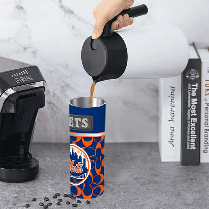 ColorFlow | New York Mets Inspired Fashion 20oz Skinny Stainless Steel Tumbler With Straw Dynamic Baseball Fan Travel Cup