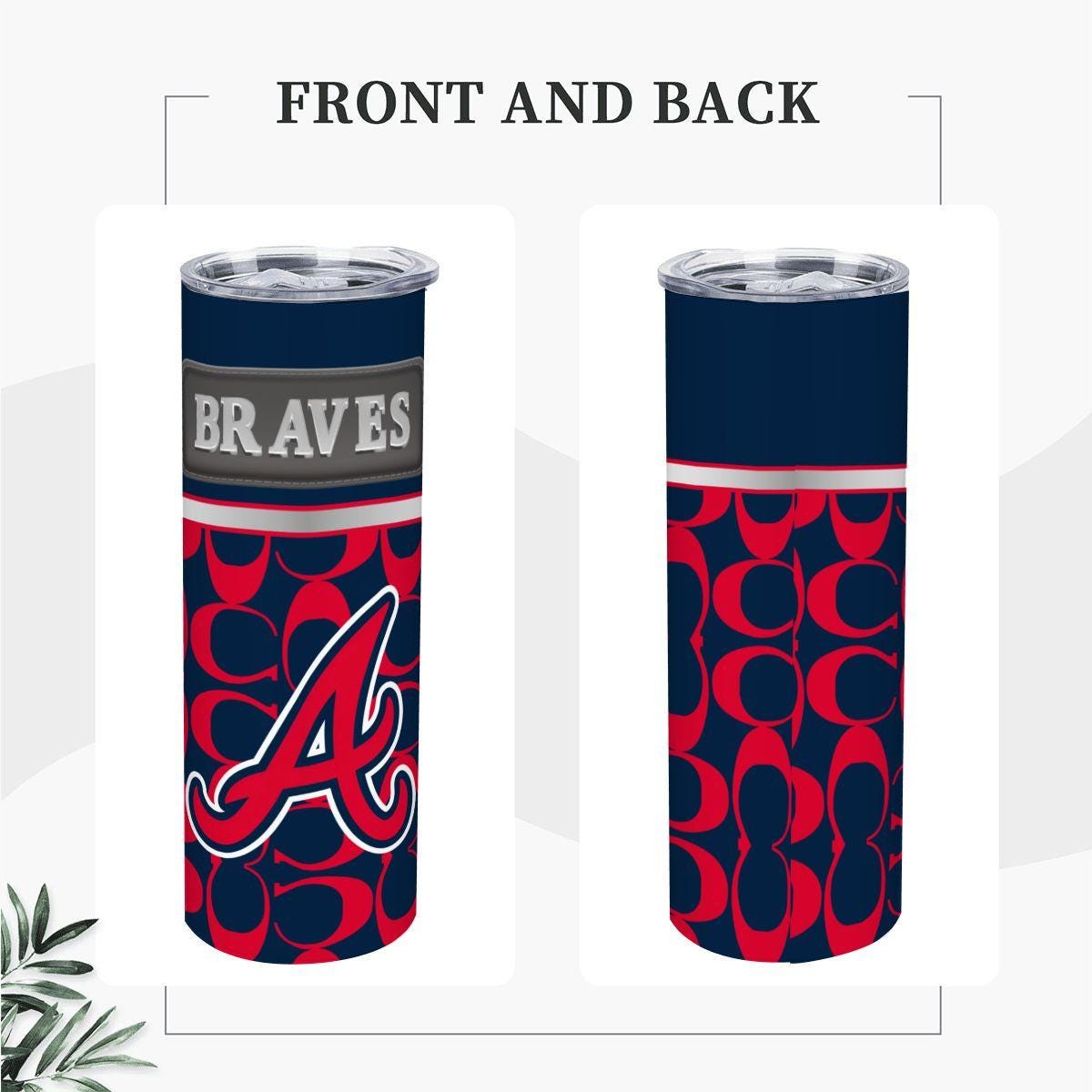 ColorFlow | Atlanta Braves Inspired Fashion 20oz Skinny Stainless Steel Tumbler With Straw Bold Game Day Travel Mug