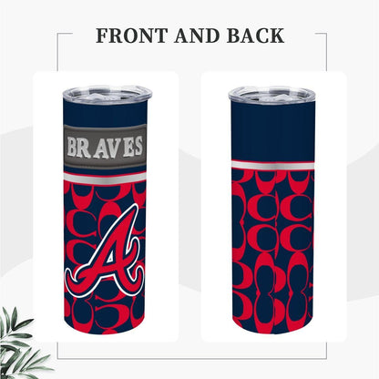 ColorFlow | Atlanta Braves Inspired Fashion 20oz Skinny Stainless Steel Tumbler With Straw Bold Game Day Travel Mug