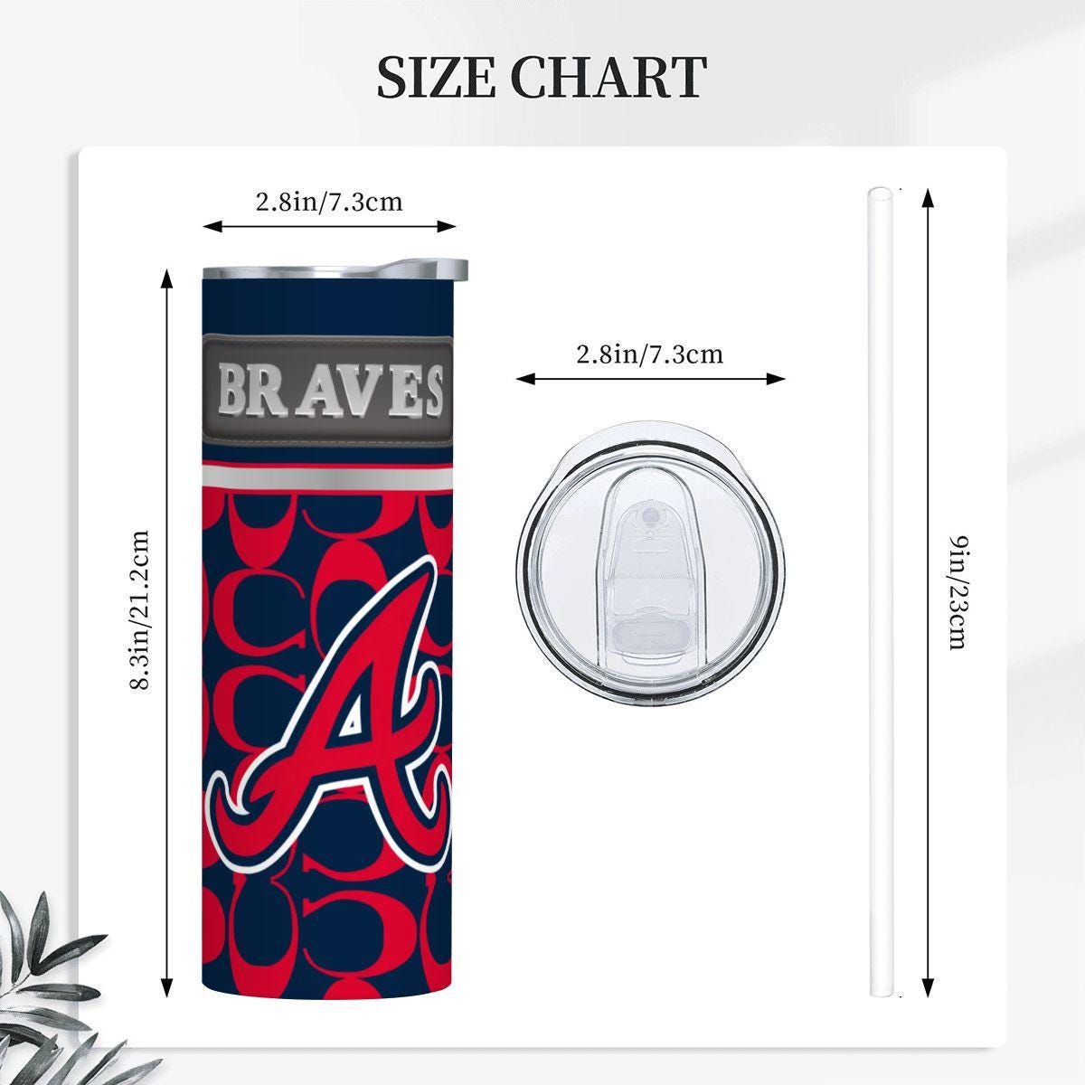 ColorFlow | Atlanta Braves Inspired Fashion 20oz Skinny Stainless Steel Tumbler With Straw Bold Game Day Travel Mug