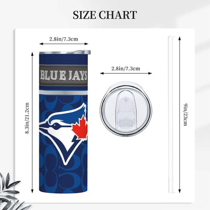 ColorFlow | Toronto Blue Jays Inspired Fashion 20oz Skinny Stainless Steel Tumbler With Straw Modern Baseball Fan Cup