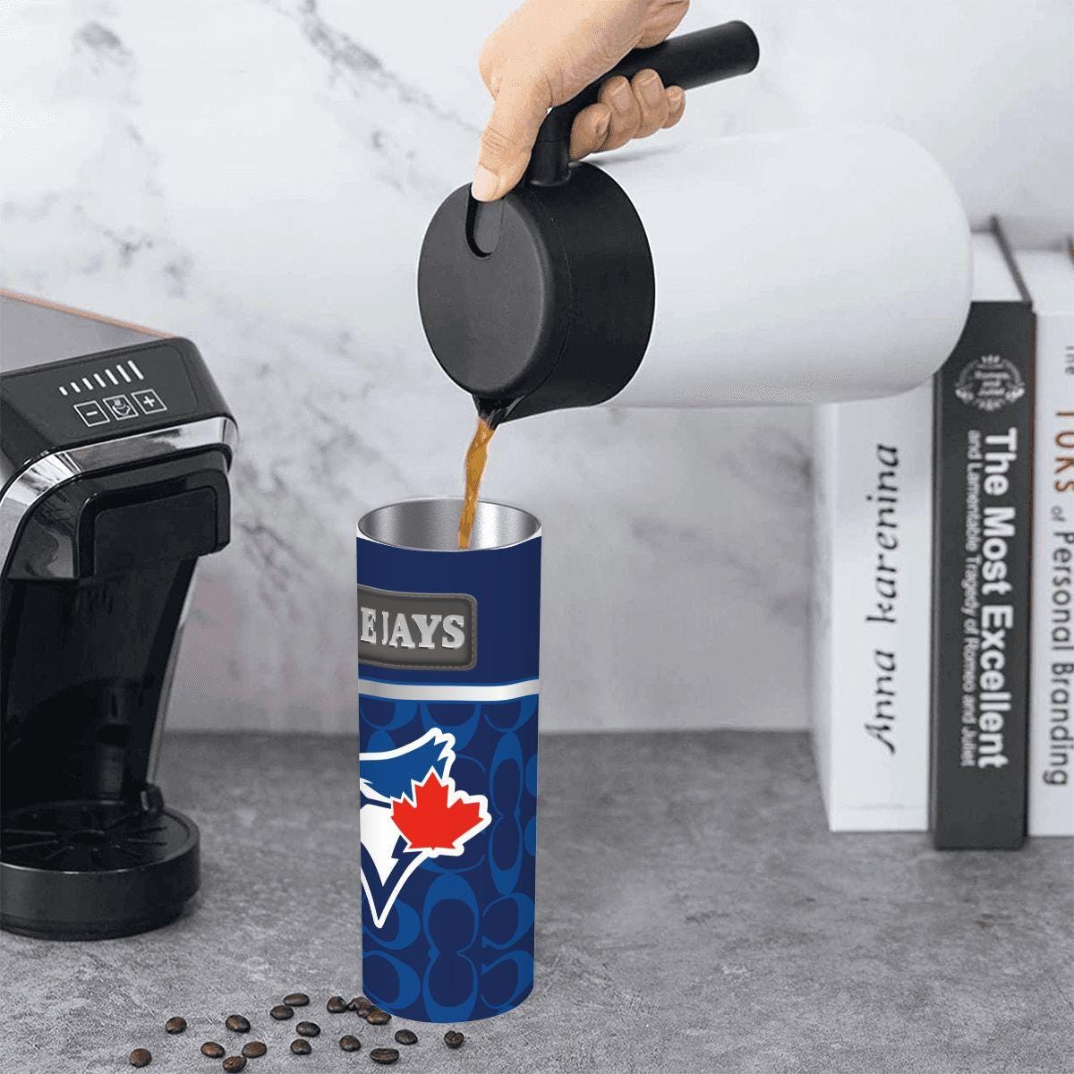 ColorFlow | Toronto Blue Jays Inspired Fashion 20oz Skinny Stainless Steel Tumbler With Straw Modern Baseball Fan Cup