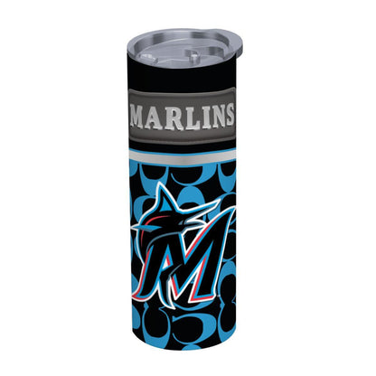 ColorFlow | Miami Marlins Inspired Fashion 20oz Skinny Stainless Steel Tumbler With Straw Sleek MLB Style Drinkware
