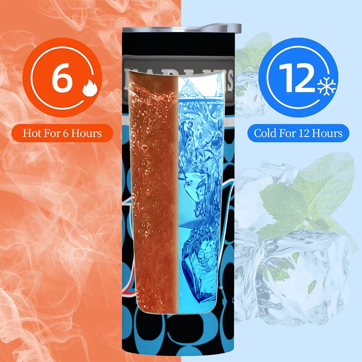 ColorFlow | Miami Marlins Inspired Fashion 20oz Skinny Stainless Steel Tumbler With Straw Sleek MLB Style Drinkware