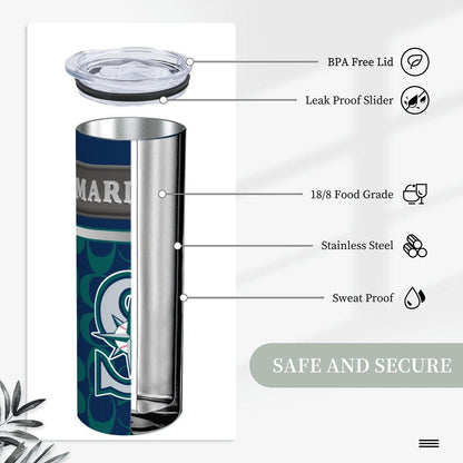 ColorFlow | Seattle Mariners Inspired Fashion 20oz Skinny Stainless Steel Tumbler With Straw Northwest Baseball Fan Cup