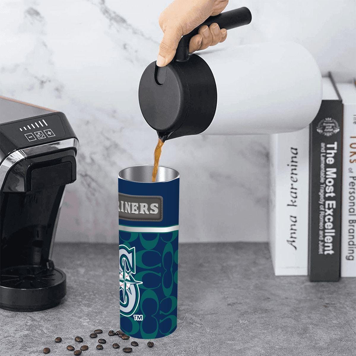 ColorFlow | Seattle Mariners Inspired Fashion 20oz Skinny Stainless Steel Tumbler With Straw Northwest Baseball Fan Cup