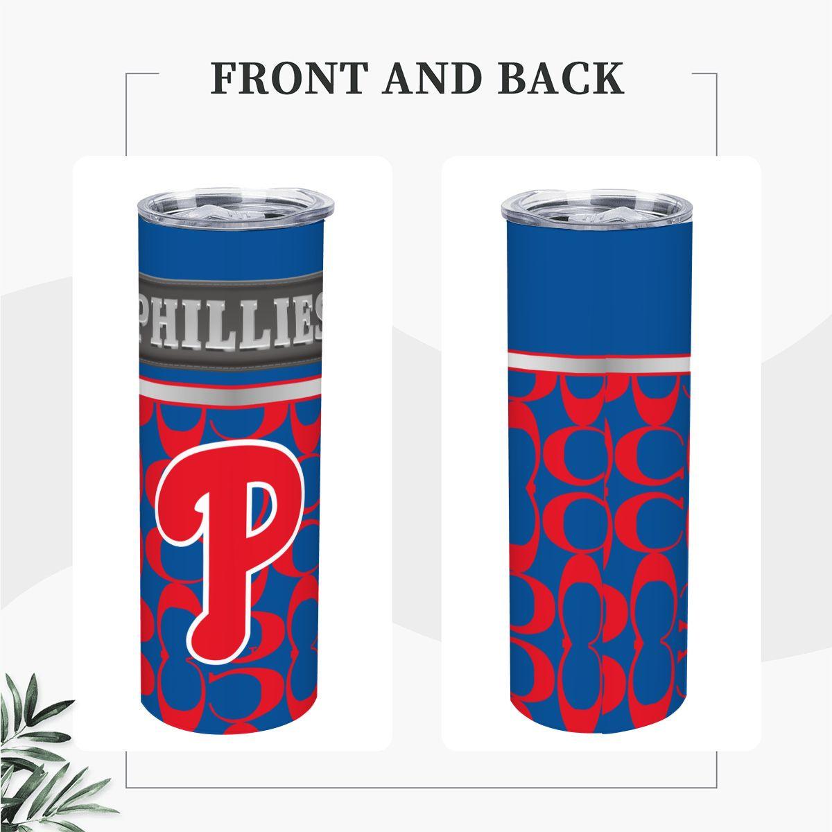 ColorFlow | Philadelphia Phillies Inspired Fashion 20oz Skinny Stainless Steel Tumbler With Straw Retro Game Day Drinkware