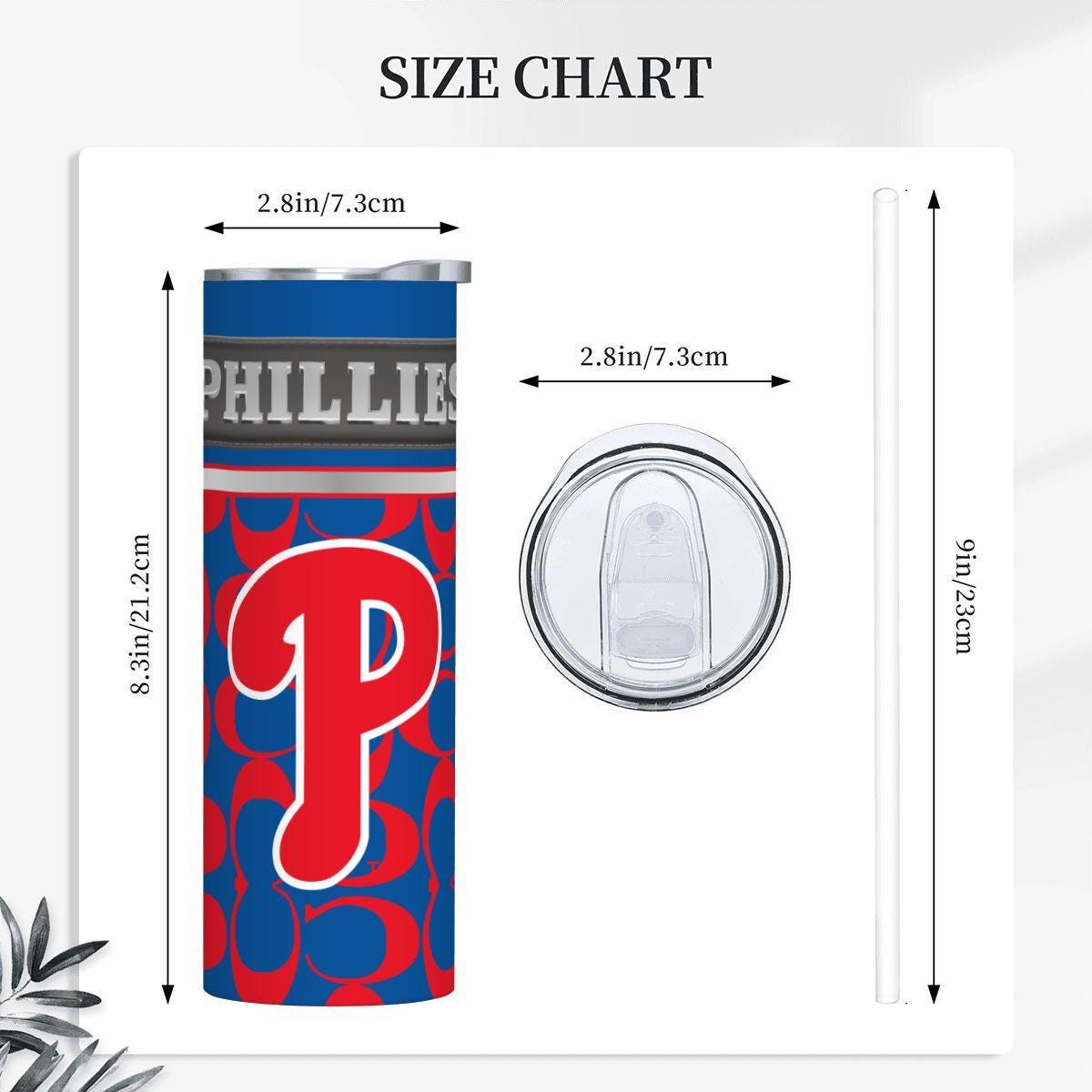 ColorFlow | Philadelphia Phillies Inspired Fashion 20oz Skinny Stainless Steel Tumbler With Straw Retro Game Day Drinkware