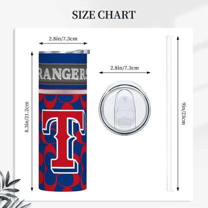 ColorFlow | Texas Rangers Inspired Fashion 20oz Skinny Stainless Steel Tumbler With Straw Dynamic MLB Fan Travel Mug