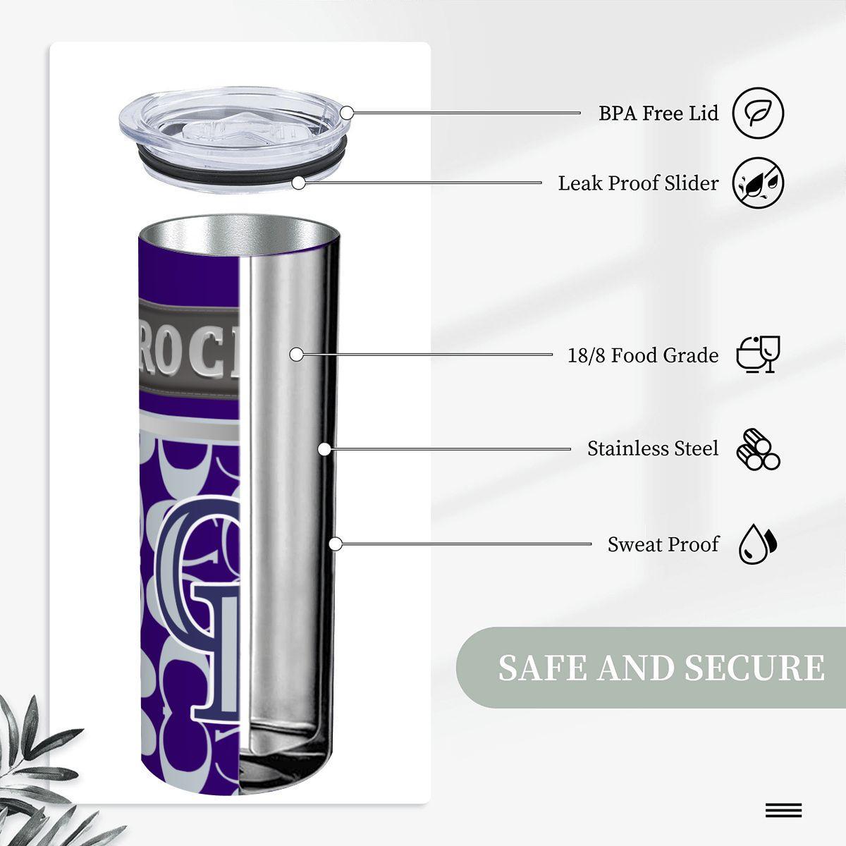 ColorFlow | Colorado Rockies Inspired Fashion 20oz Skinny Stainless Steel Tumbler With Straw Purple Baseball Fan Travel Cup
