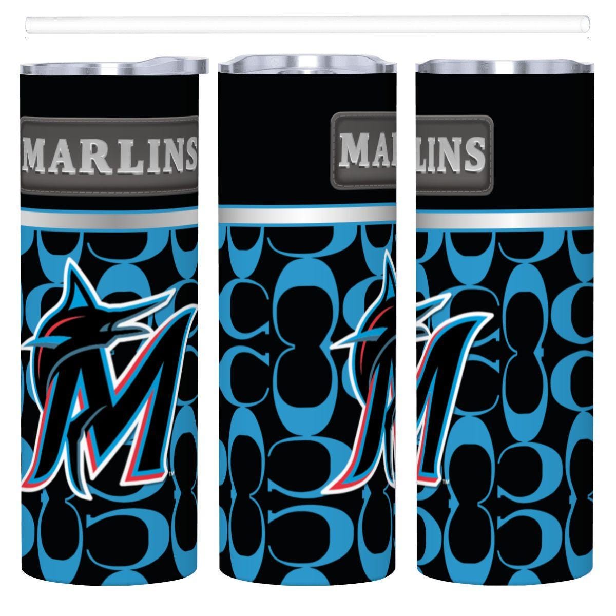 ColorFlow | Miami Marlins Inspired Fashion 20oz Skinny Stainless Steel Tumbler With Straw Sleek MLB Style Drinkware