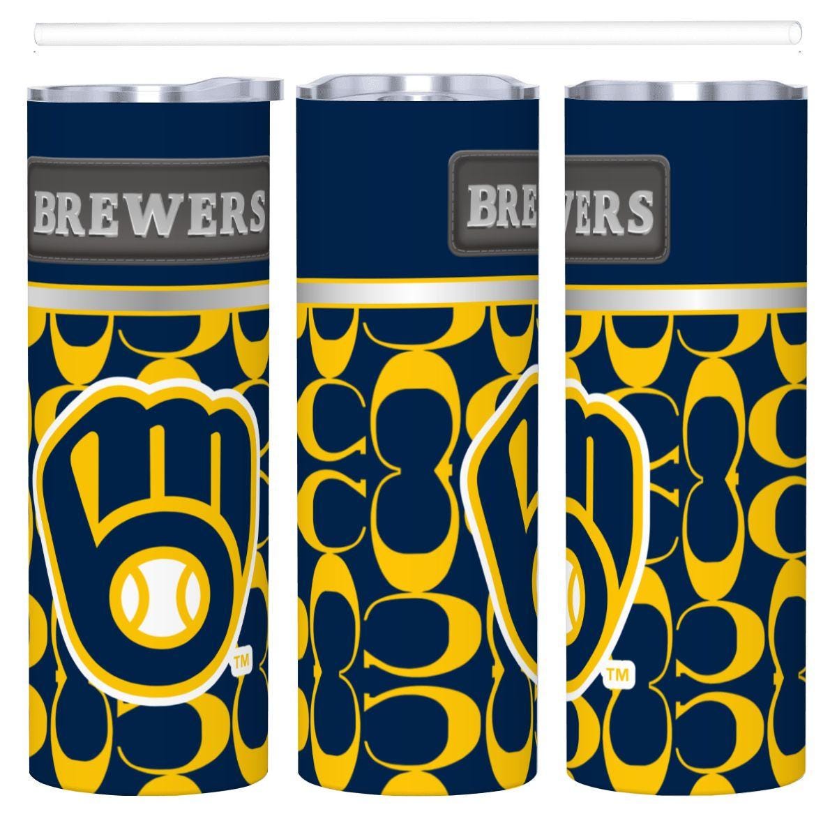 ColorFlow | Milwaukee Brewers Inspired Fashion 20oz Skinny Stainless Steel Tumbler With Straw Modern Game Day Drinkware