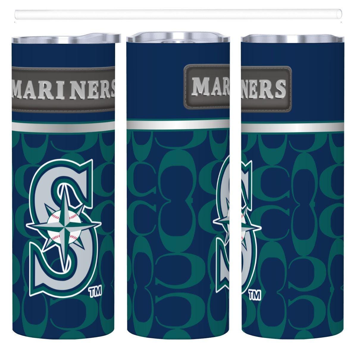 ColorFlow | Seattle Mariners Inspired Fashion 20oz Skinny Stainless Steel Tumbler With Straw Northwest Baseball Fan Cup