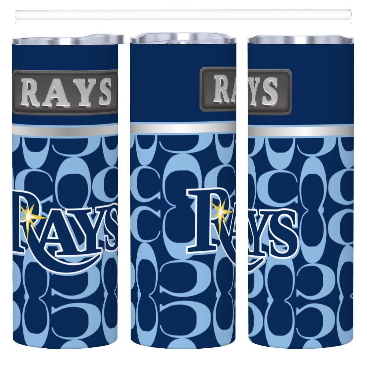ColorFlow | Tampa Bay Rays Inspired Fashion 20oz Skinny Stainless Steel Tumbler With Straw Coastal Baseball Fan Gift