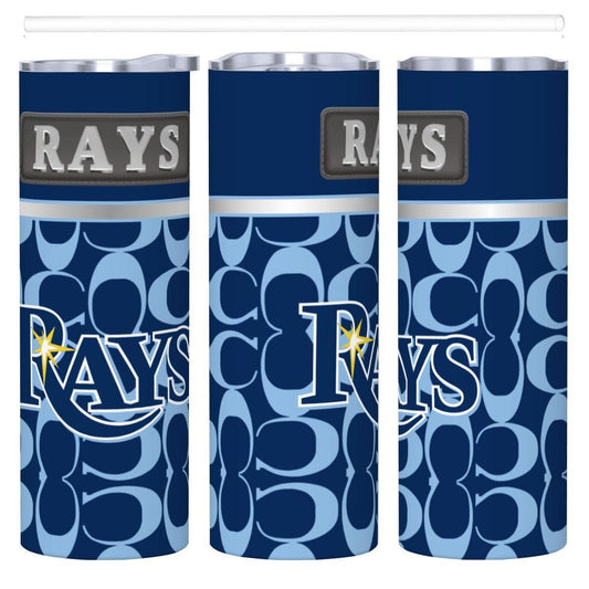 ColorFlow | Tampa Bay Rays Inspired Fashion 20oz Skinny Stainless Steel Tumbler With Straw Coastal Baseball Fan Gift