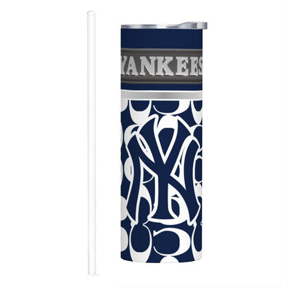 ColorFlow | New York Yankees Inspired Fashion 20oz Skinny Stainless Steel Tumbler With Straw Classic Pinstripe Style Drinkware