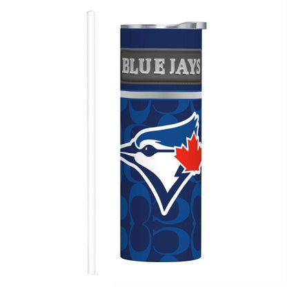ColorFlow | Toronto Blue Jays Inspired Fashion 20oz Skinny Stainless Steel Tumbler With Straw Modern Baseball Fan Cup