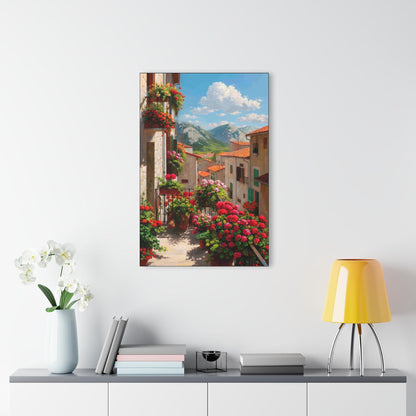 ColorFlow | Charming Mountain Village Metal Wall Art | Scenic European Town Decor | Rustic Balcony Flower Wall Accent