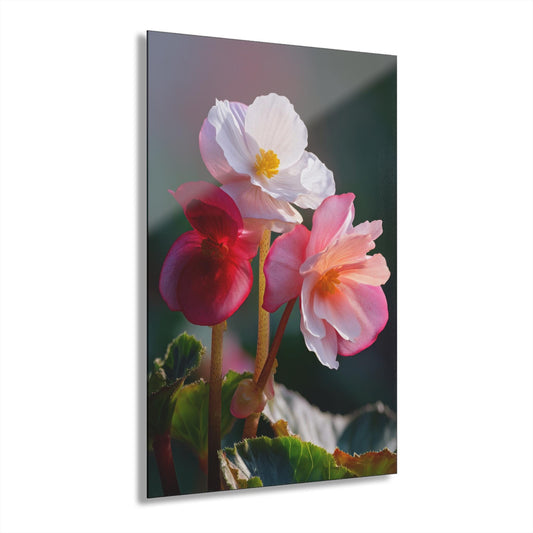 ColorFlow | Elegant Pink Begonia Bloom Metal Wall Art | Soft Pastel Floral Decor | Romantic Botanical Wall Accent