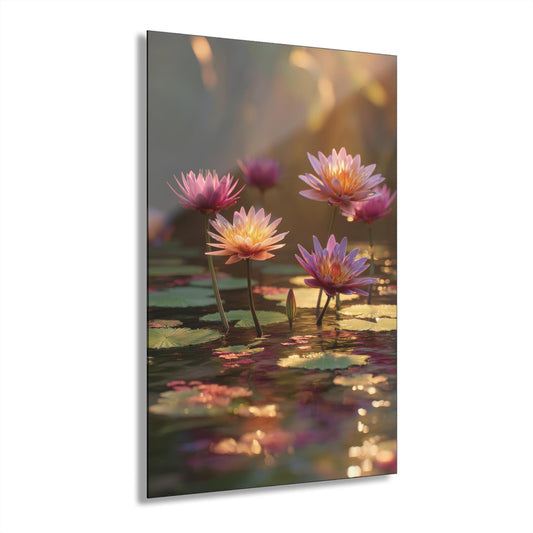 ColorFlow | Sunset Water Lily Pond Metal Wall Art | Glowing Lotus Floral Decor | Peaceful Zen Nature Wall Accent