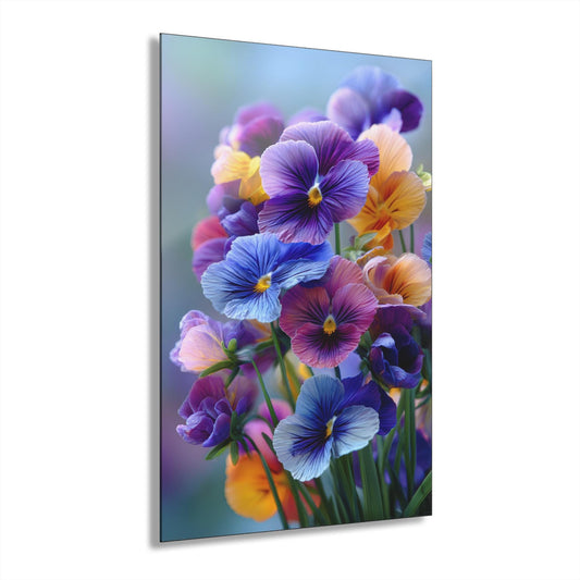 ColorFlow | Pastel Spring Pansy Bouquet Metal Wall Art | Soft Rainbow Floral Decor | Elegant Garden Wall Accent