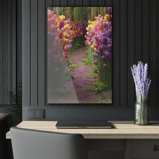 ColorFlow | Tulip Garden Pathway Metal Wall Art | Vibrant Spring Flower Trail Decor | Colorful Nature Wall Statement