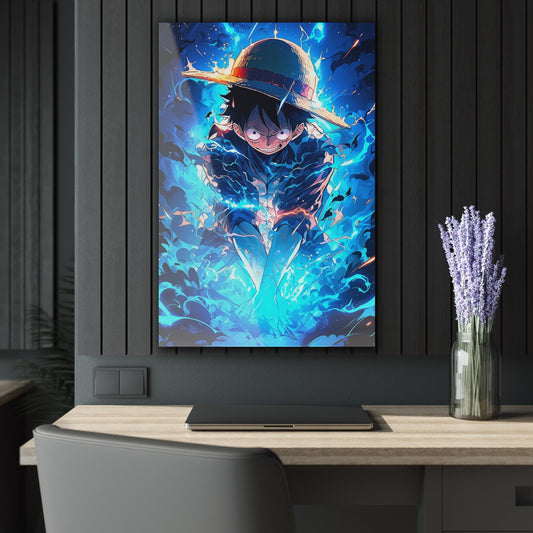 ColorFlow | Electric Blue Pirate Warrior Anime Metal Wall Art | Storm Energy Manga Artwork for Modern Room Decor