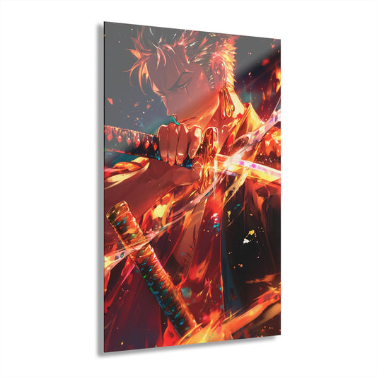 ColorFlow | Flame Edge Swordsman Anime Metal Wall Art | Blazing Katana Manga Inspired Decor