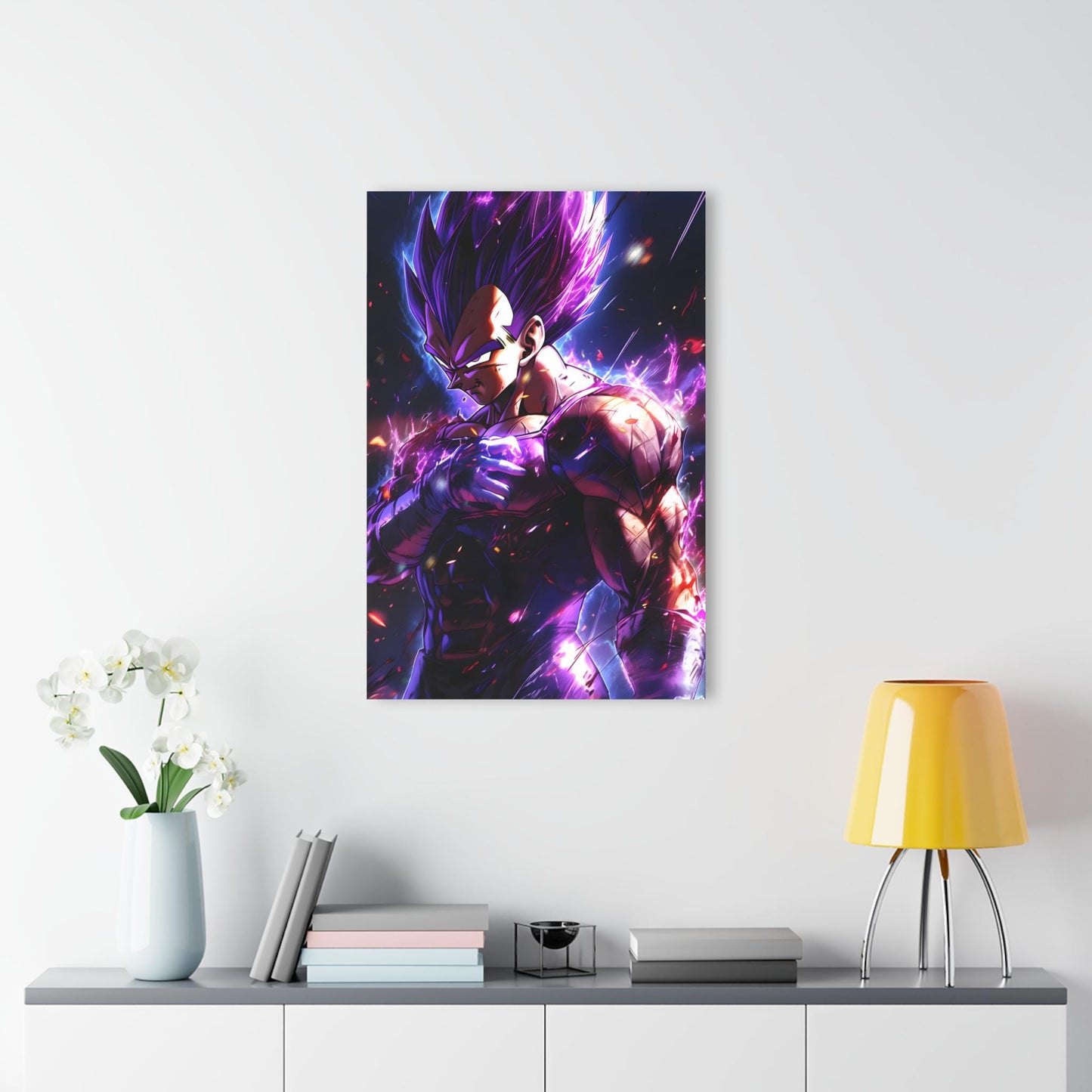 ColorFlow | Violet Aura Saiyan Prince Anime Metal Wall Art | Galactic Energy Manga Inspired Decor