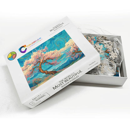 ColorFlow | Cherry Blossom Dreamscape Wooden Jigsaw Puzzle Art Inspired Mindful Puzzle Gift