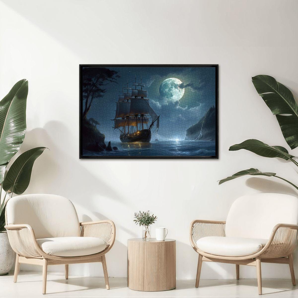 ColorFlow | Moonlit Passage Tall Ship Wooden Jigsaw Puzzle Dreamy Night Sea Art Puzzle