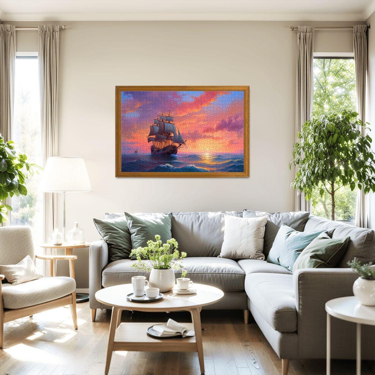 ColorFlow | Ember Sky Horizon Wooden Jigsaw Puzzle Sunset Sailing Art Inspired Puzzle