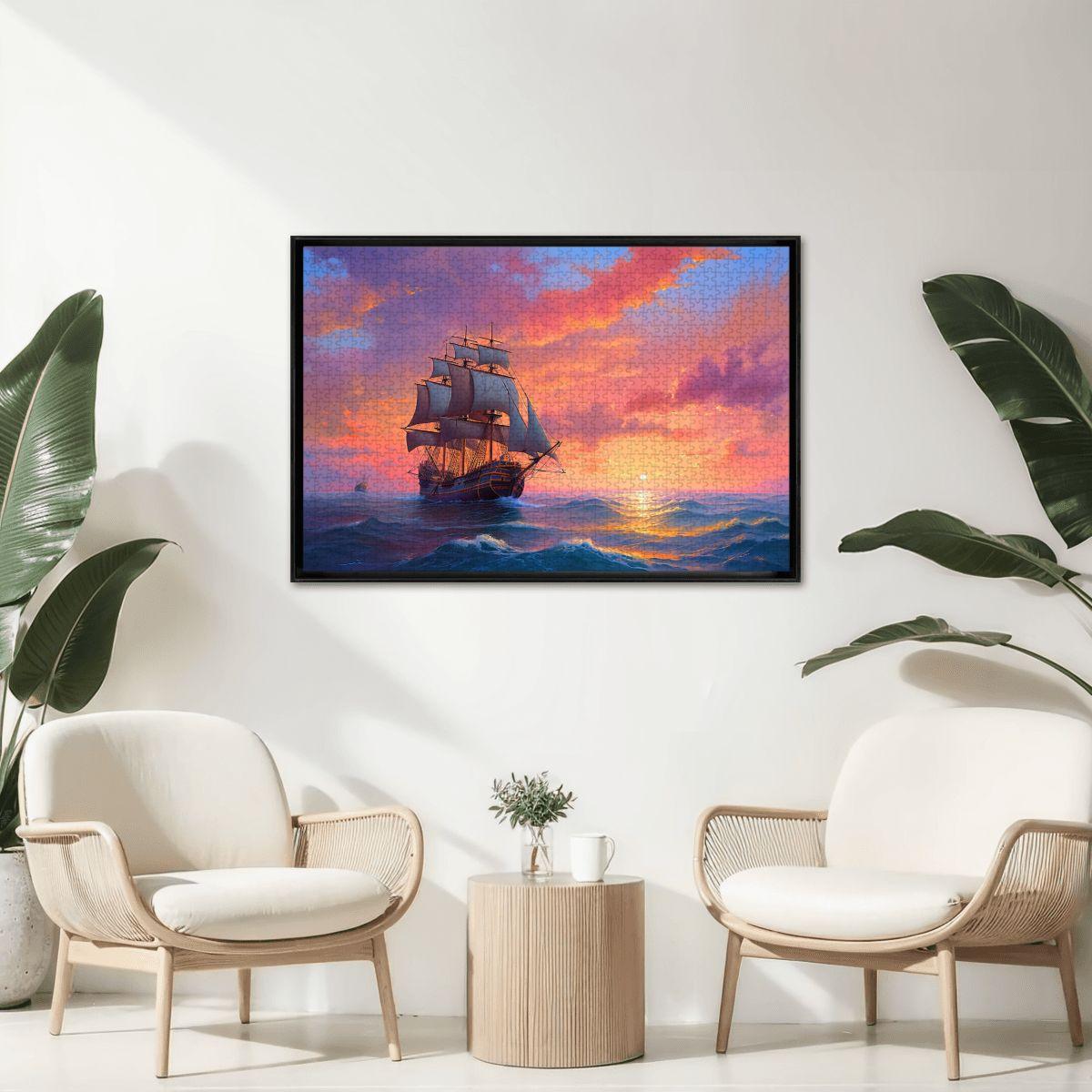 ColorFlow | Ember Sky Horizon Wooden Jigsaw Puzzle Sunset Sailing Art Inspired Puzzle