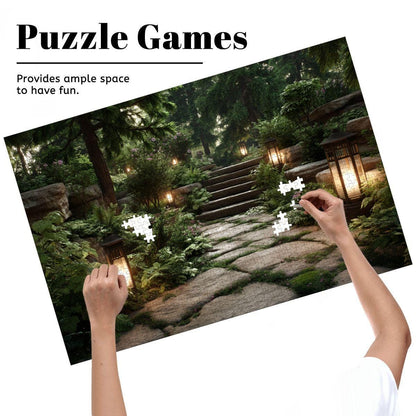 ColorFlow | Lantern Garden Path Wooden Jigsaw Puzzle Tranquil Forest Art Puzzle