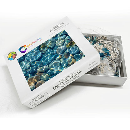 ColorFlow | Sunlit Water Stones Wooden Jigsaw Puzzle Abstract Calm Nature Art Puzzle