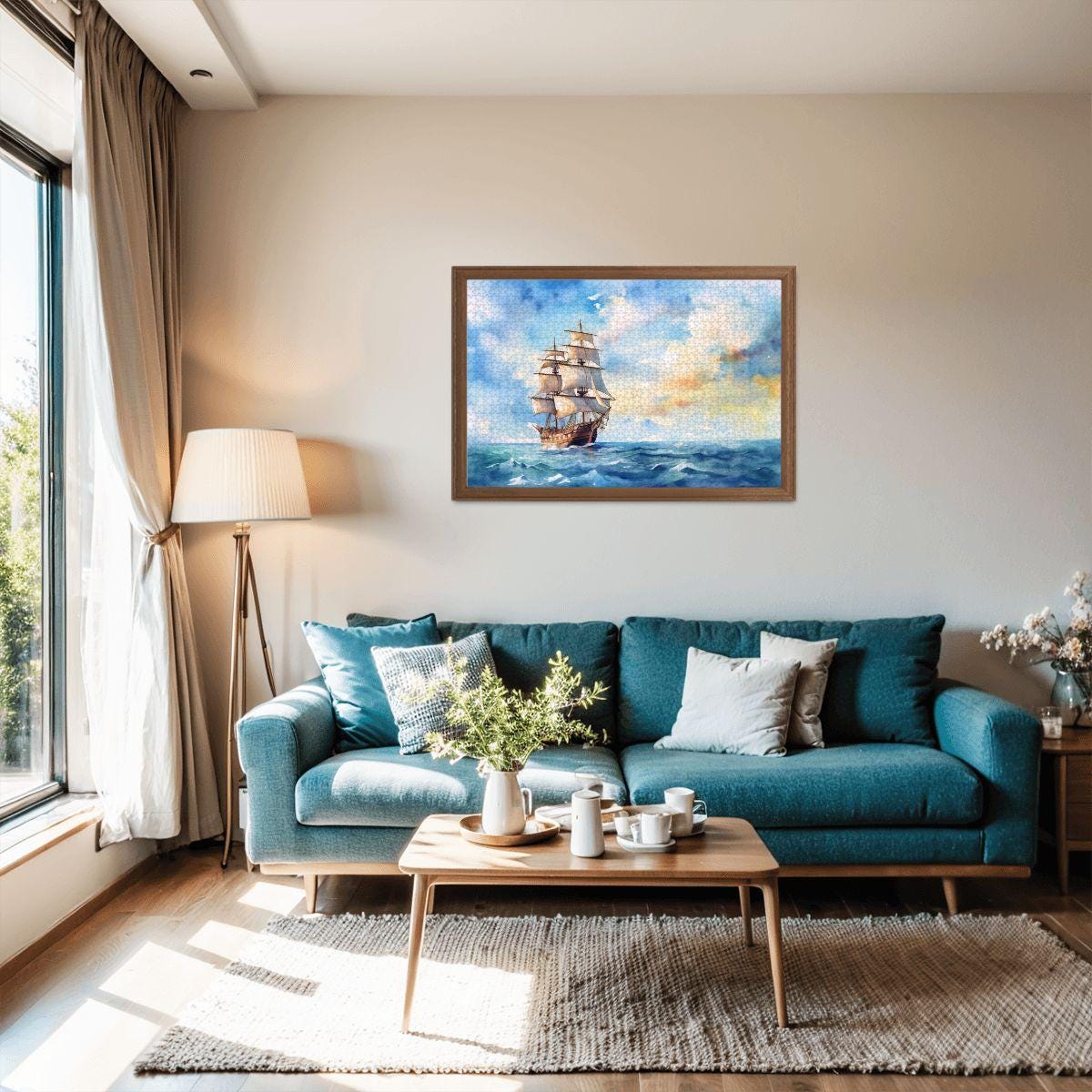 ColorFlow | Open Sky Voyager Wooden Jigsaw Puzzle Serene Sailing Watercolor Art Puzzle