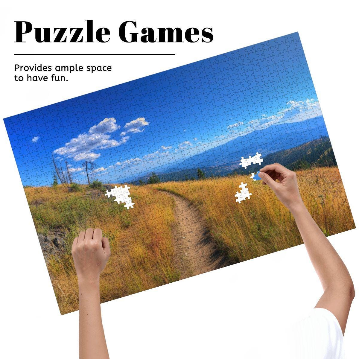 ColorFlow | Sunlit Mountain Trail Wooden Jigsaw Puzzle Peaceful Landscape Art Inspired Puzzle