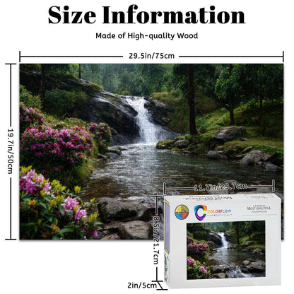 ColorFlow | Whispering Falls Garden Wooden Jigsaw Puzzle Serene Nature Escape Art Puzzle