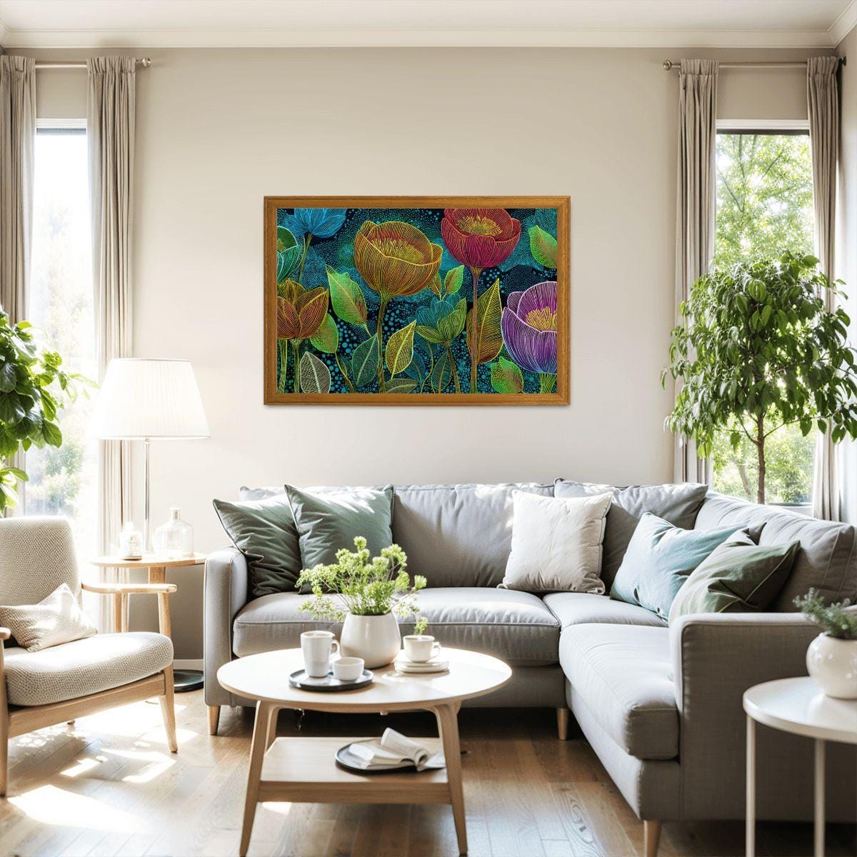 ColorFlow | Midnight Floral Radiance Wooden Jigsaw Puzzle Modern Botanical Art Puzzle