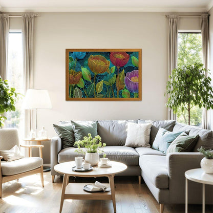 ColorFlow | Midnight Floral Radiance Wooden Jigsaw Puzzle Modern Botanical Art Puzzle