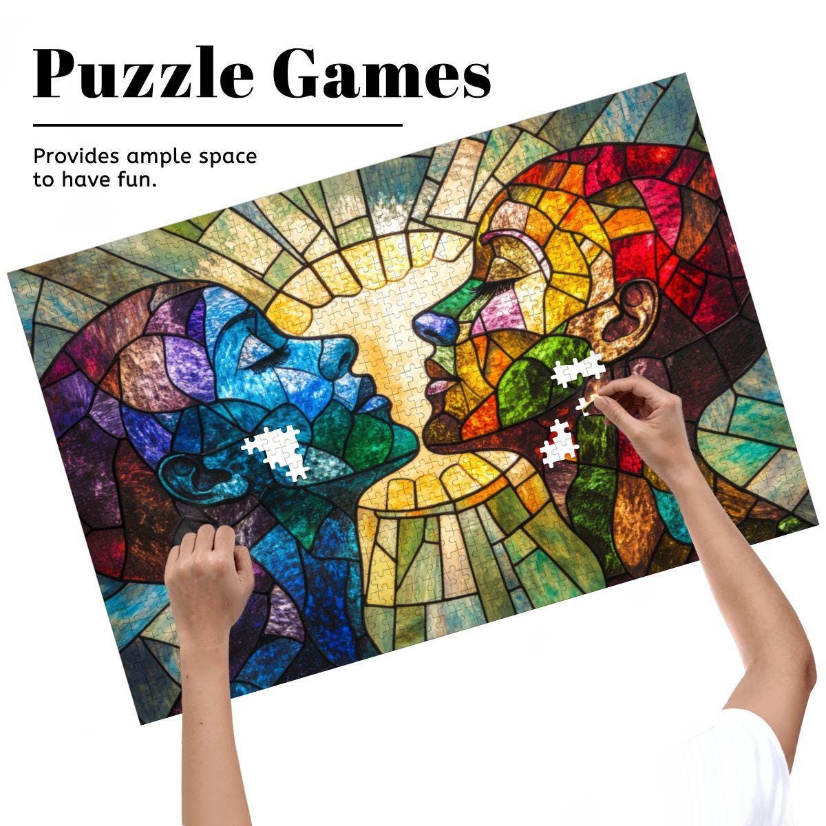 ColorFlow | Stained Glass Connection Wooden Jigsaw Puzzle Human Spirit Art Inspired Puzzle