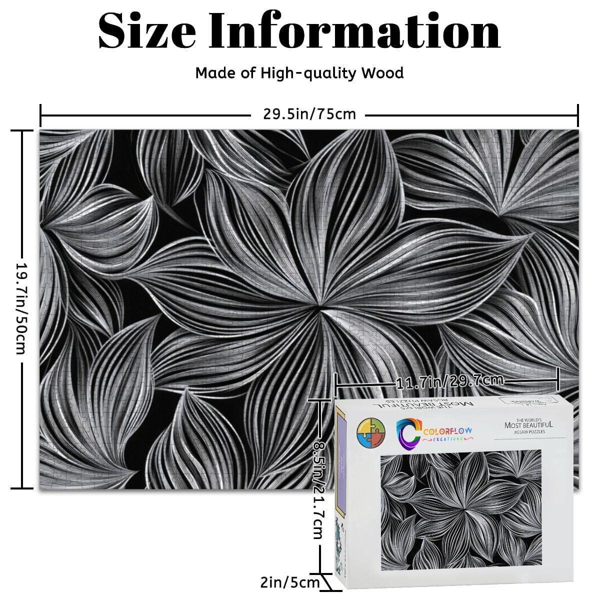ColorFlow | Monochrome Petal Harmony Wooden Jigsaw Puzzle Minimal Floral Line Art Puzzle